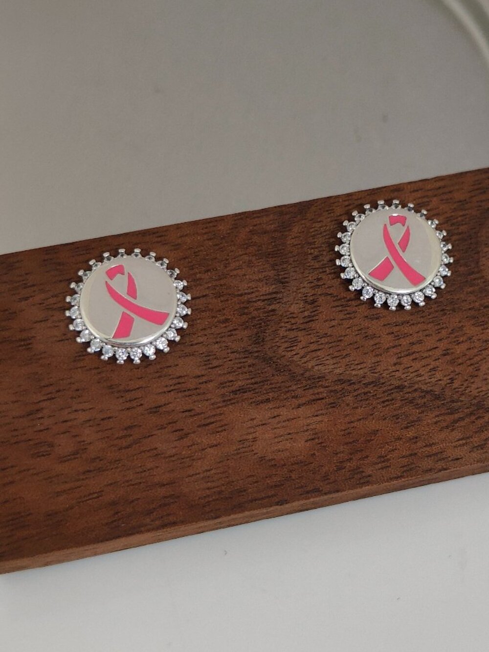 Pink Ribbon of Hope Stud Earring Round Earring S925 Sterling Silver